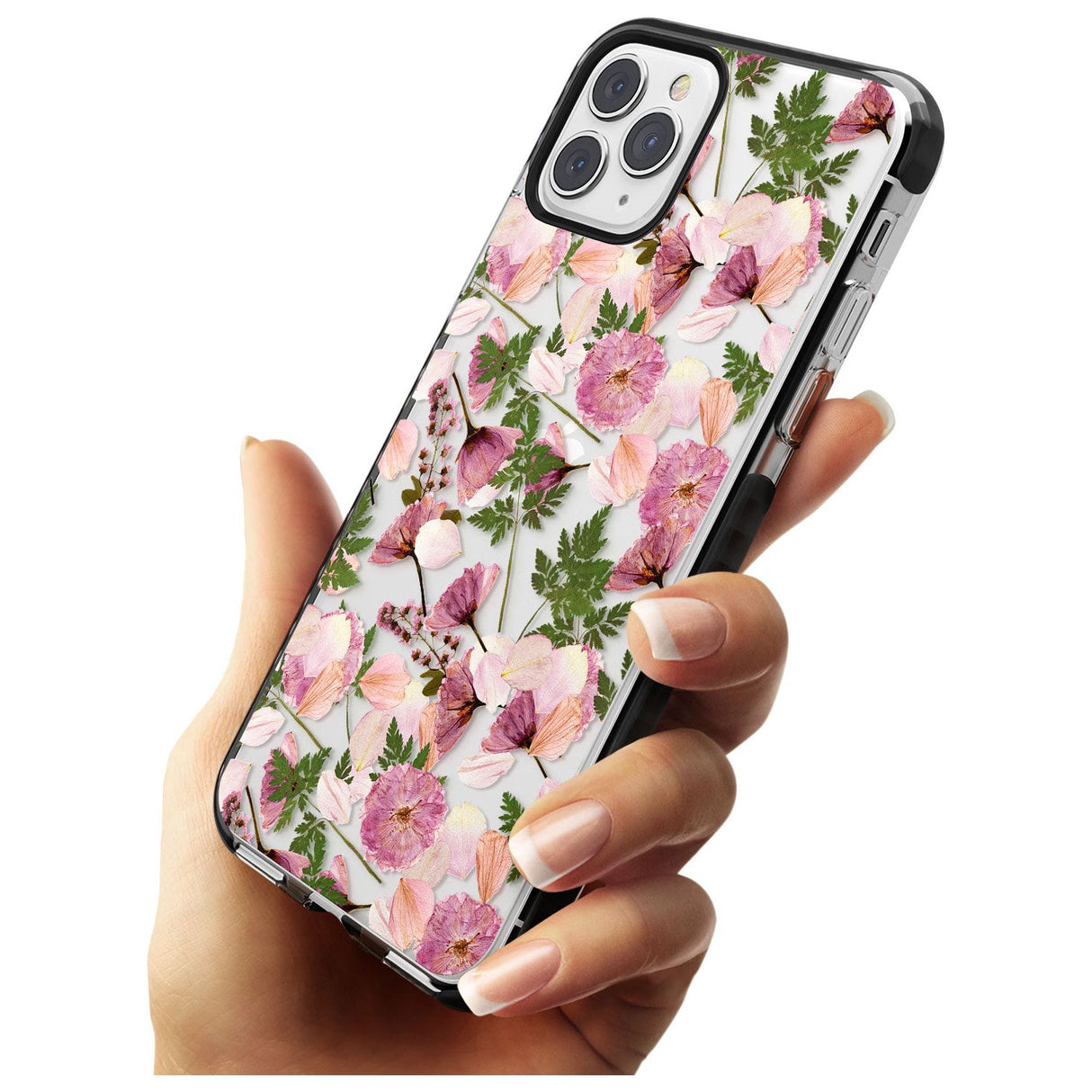 Leafy Floral Pattern Transparent Design Black Impact Phone Case for iPhone 11 Pro Max