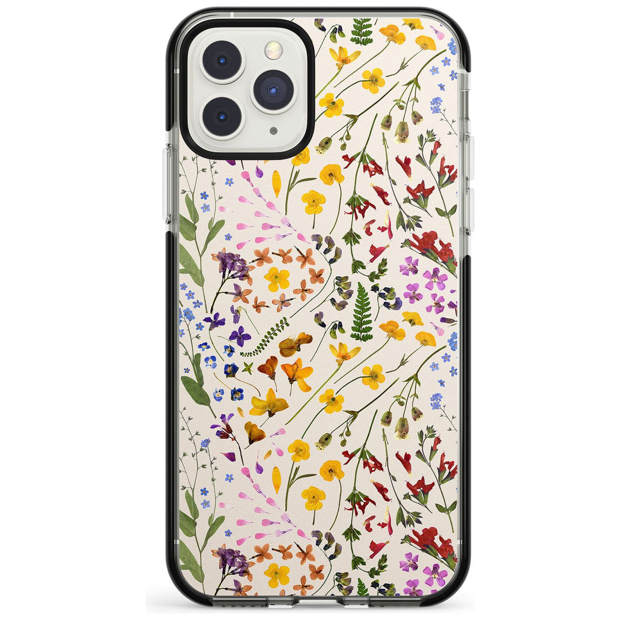 Wildflower & Leaves Cluster Design - Cream Black Impact Phone Case for iPhone 11 Pro Max