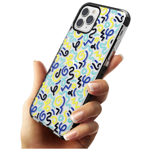 Blue & Yellow Shapes Memphis Retro Pattern Design Black Impact Phone Case for iPhone 11 Pro Max