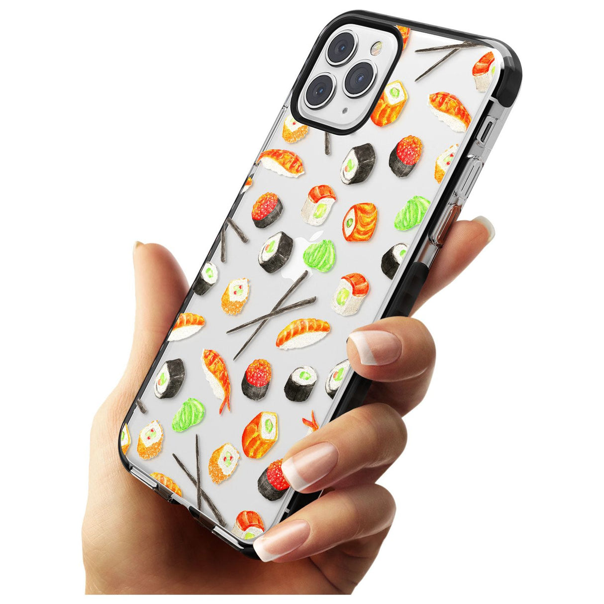 Sushi & Chopsticks Watercolour Pattern Black Impact Phone Case for iPhone 11 Pro Max