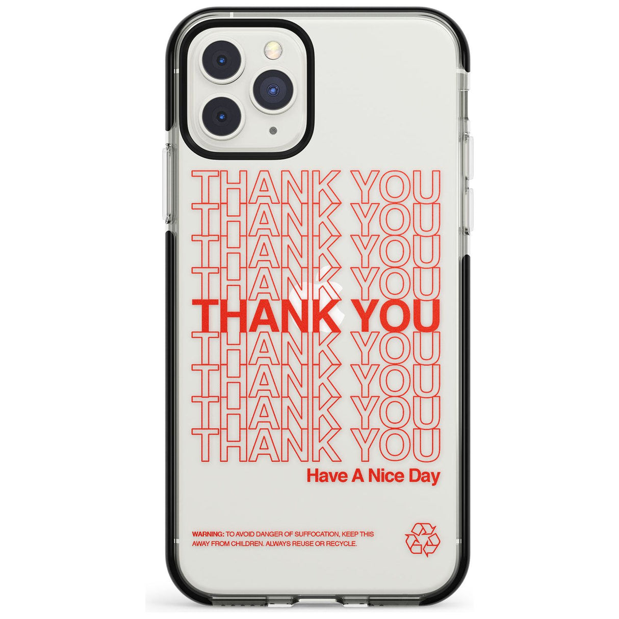 Classic Thank You Bag Design: Solid White + Red Black Impact Phone Case for iPhone 11 Pro Max