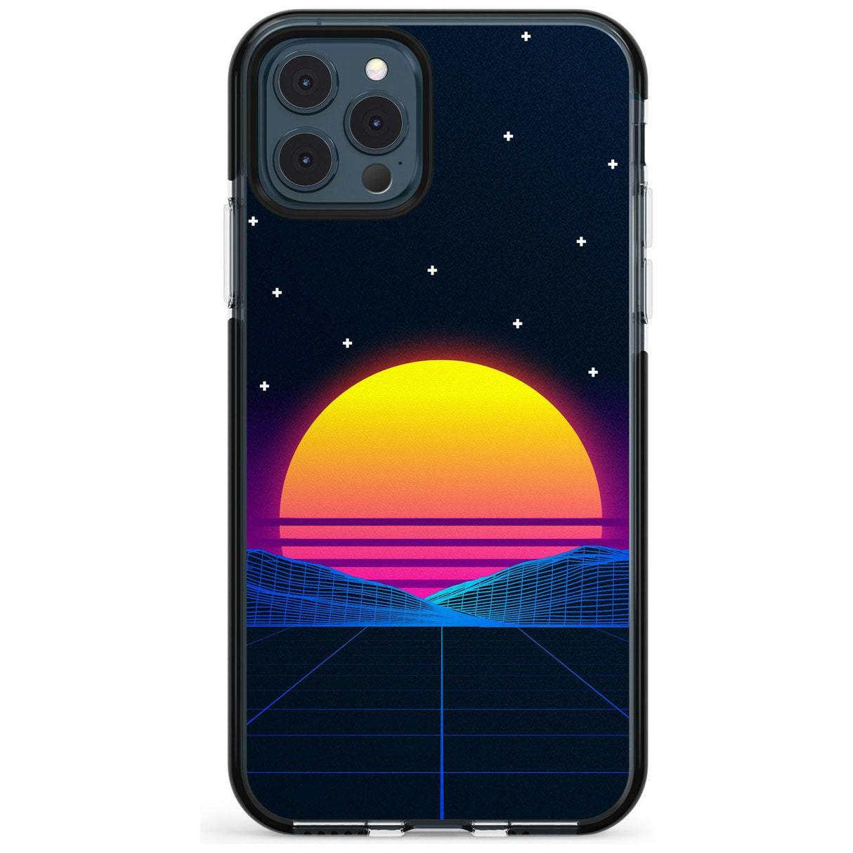 Retro Sunset Vaporwave Black Impact Phone Case for iPhone 11