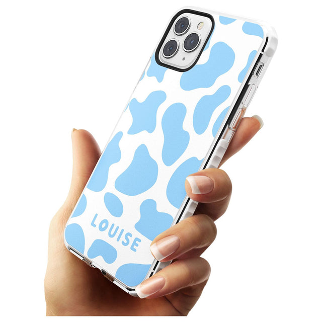 Personalised Blue and White Cow Print Impact Phone Case for iPhone 11 Pro Max