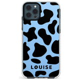 Personalised Blue and Black Cow Print Impact Phone Case for iPhone 11 Pro Max