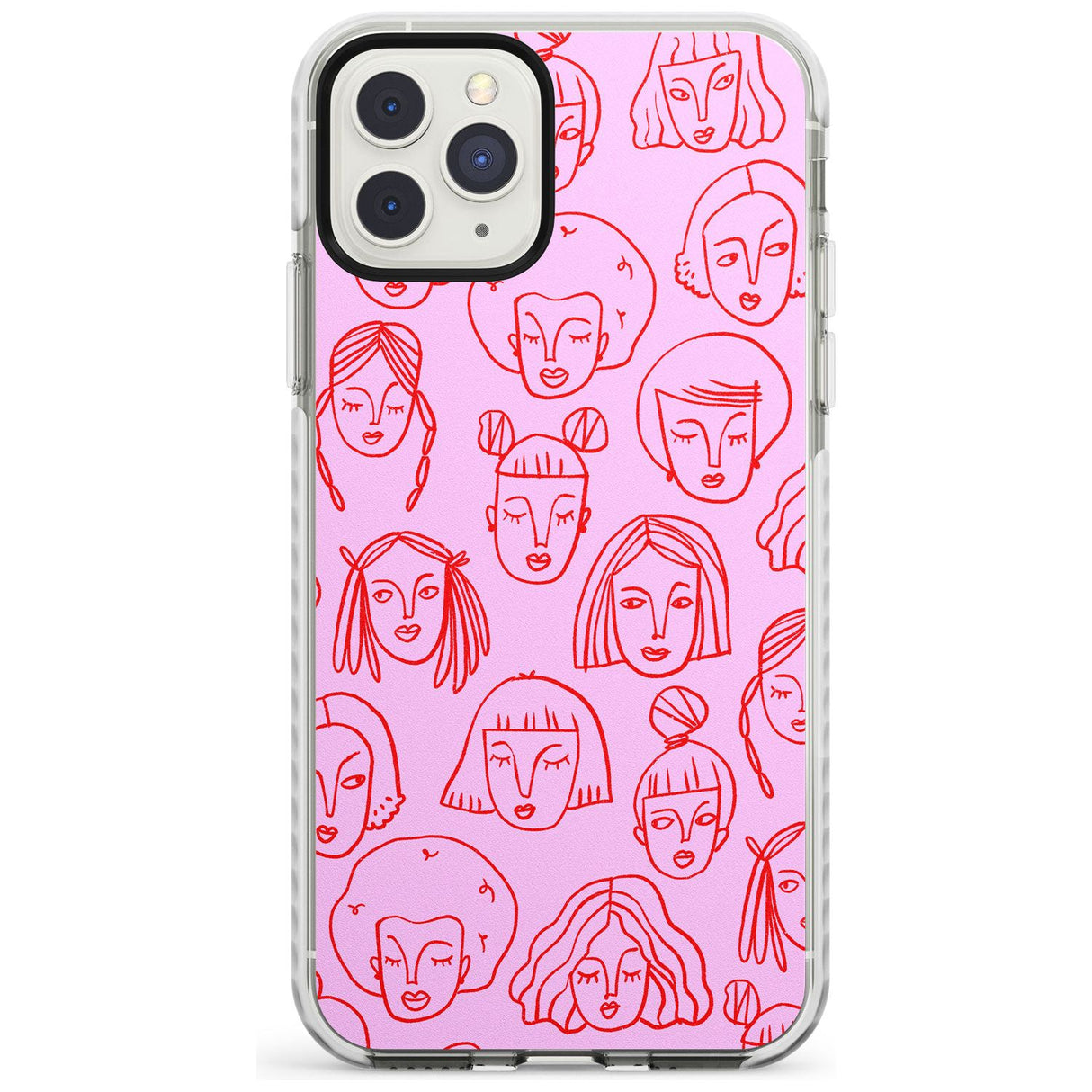 Girl Portrait Doodles in Pink & Red Impact Phone Case for iPhone 11 Pro Max