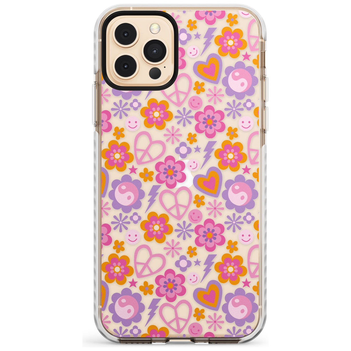 Peace, Love and Flowers Pattern Impact Phone Case for iPhone 11 Pro Max