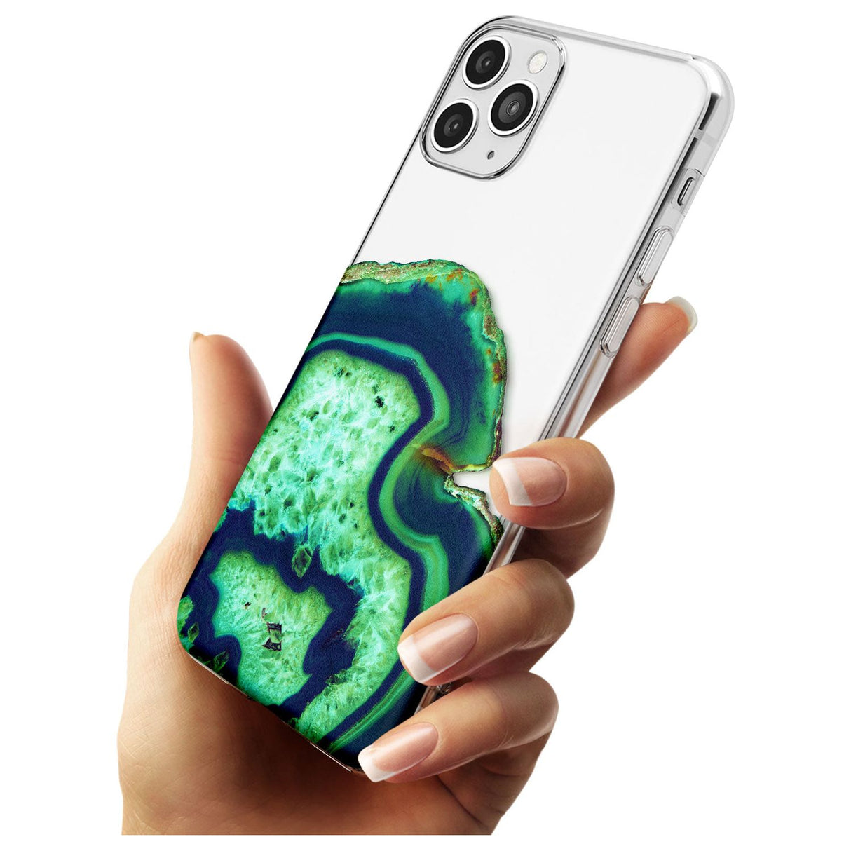 Neon Green & Blue Agate Crystal Transparent Design Slim TPU Phone Case for iPhone 11 Pro Max