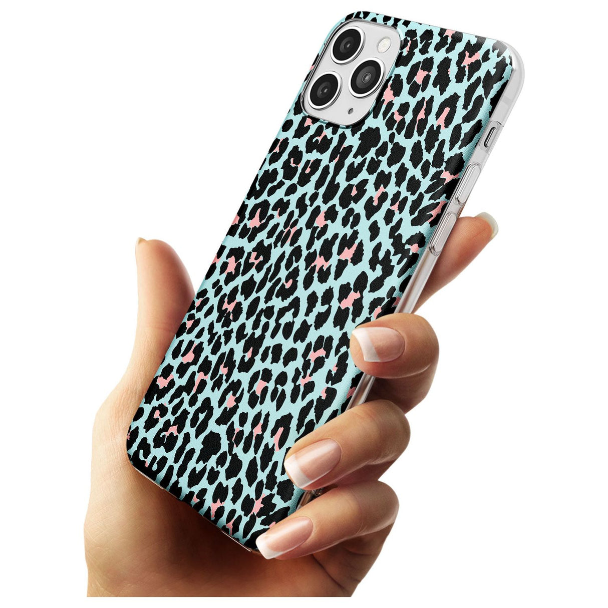 Light Pink on Blue Leopard Print Pattern Slim TPU Phone Case for iPhone 11 Pro Max