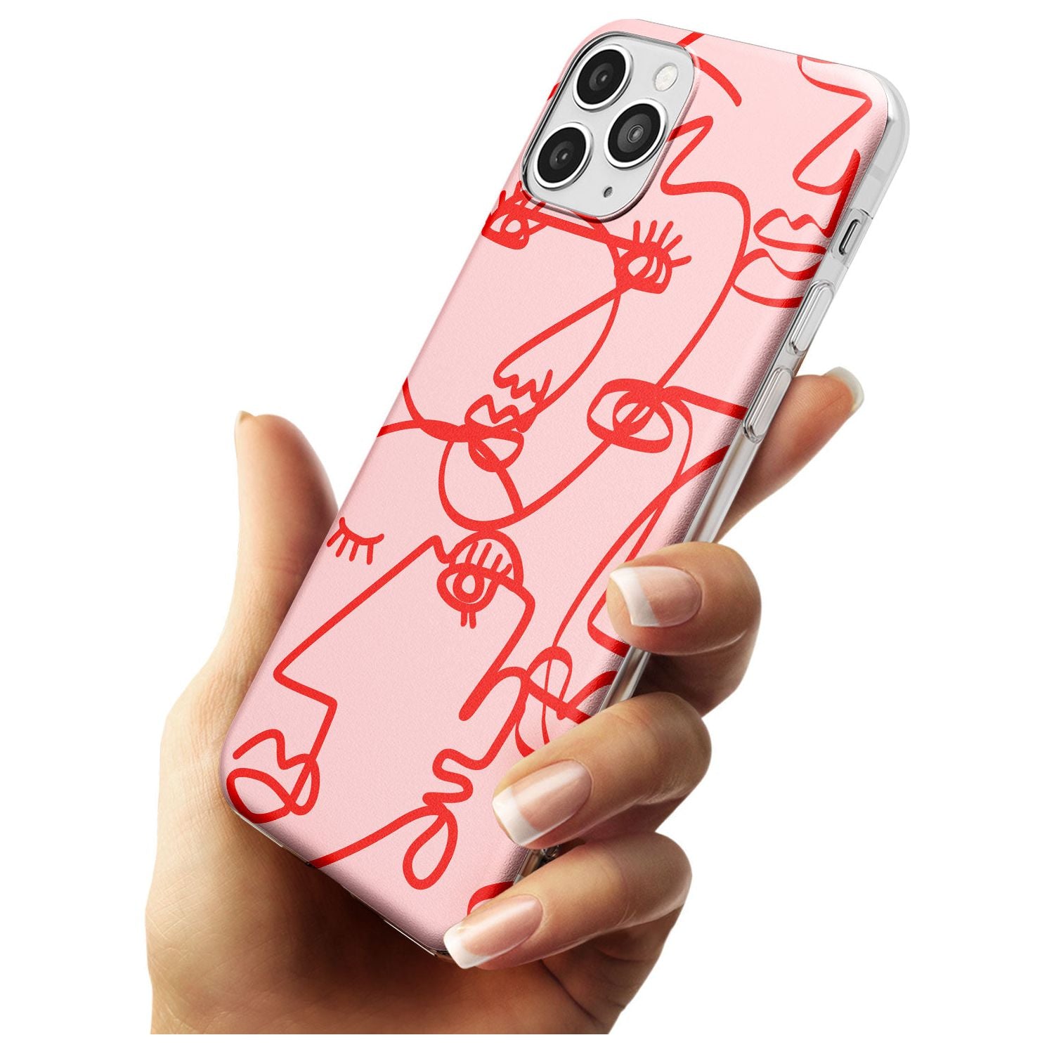 Continuous Line Faces: Red on Pink Black Impact Phone Case for iPhone 11 Pro Max