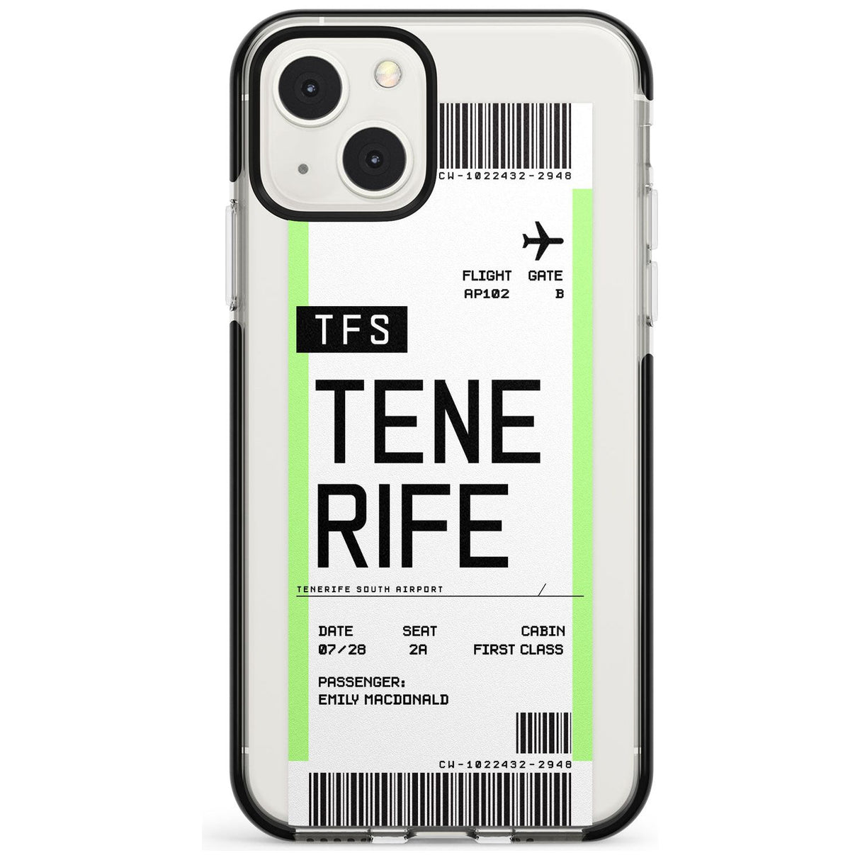Personalised Tenerife Boarding Pass Custom Phone Case iPhone 13 Mini / Black Impact Case Blanc Space
