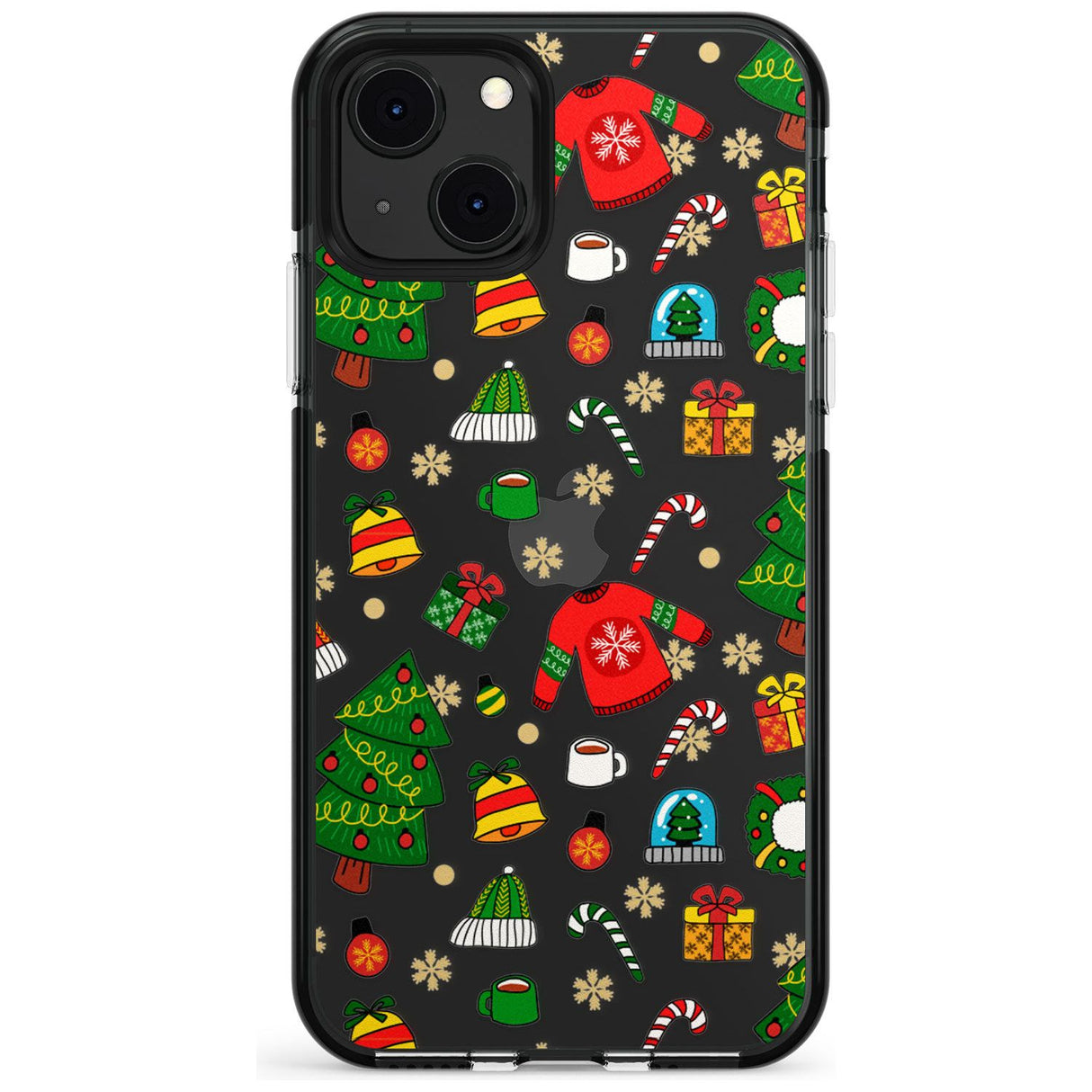 Christmas Mixture Pattern Black Impact Phone Case for iPhone 13 & 13 Mini