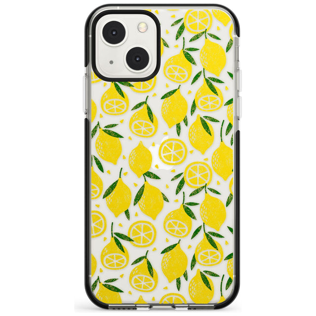 Bright Lemon Fruity Pattern Phone Case iPhone 13 Mini / Black Impact Case Blanc Space