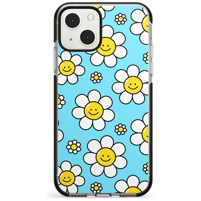 Daisy Faces Kawaii Pattern Black Impact Phone Case for iPhone 13 & 13 Mini