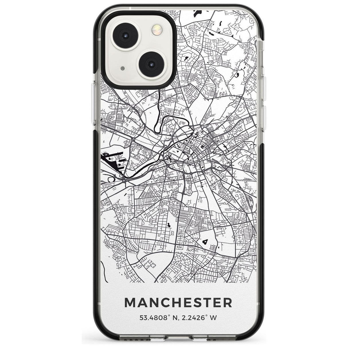 Map of Manchester, England Phone Case iPhone 13 Mini / Black Impact Case Blanc Space