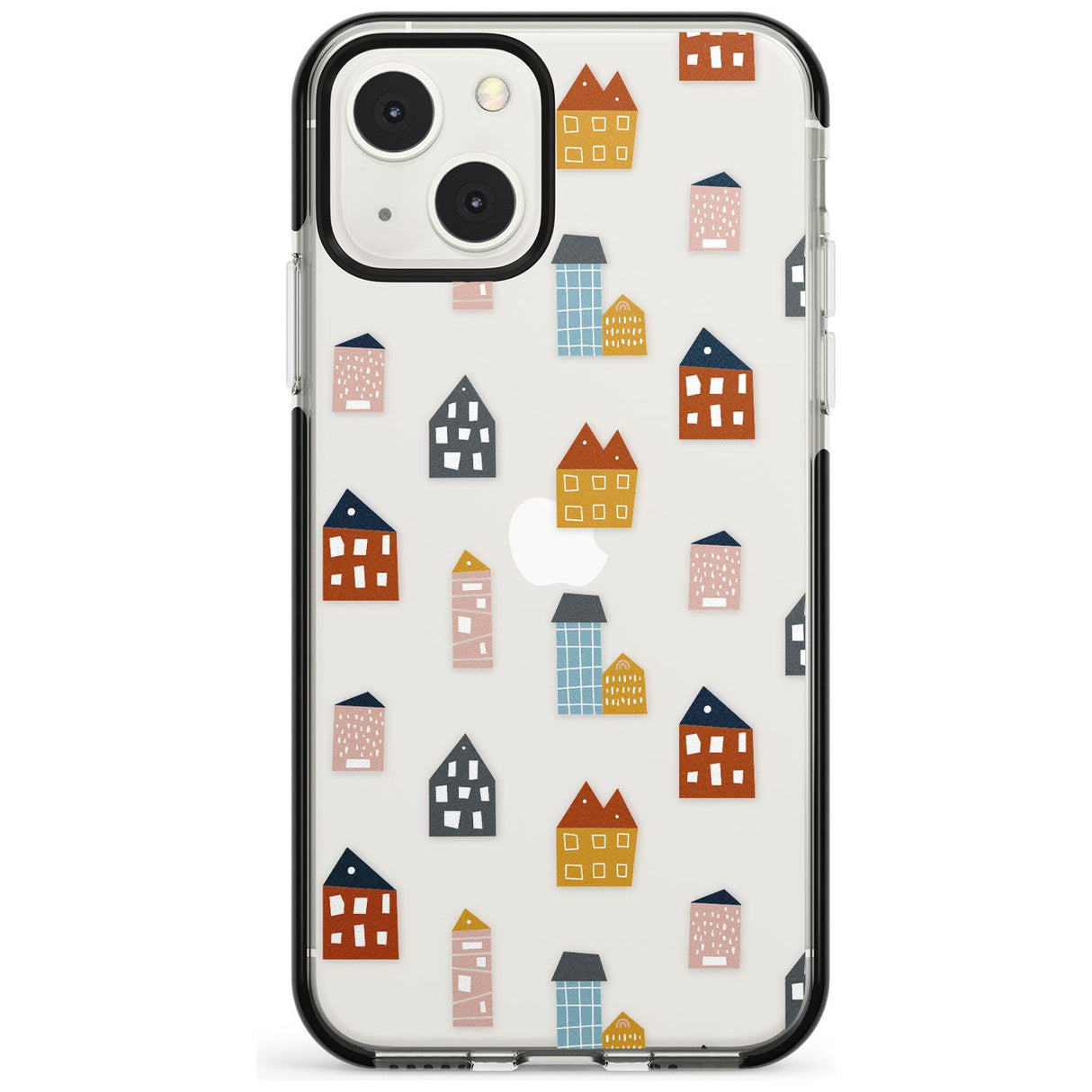 Cute Scandinavian Buildings Phone Case iPhone 13 Mini / Black Impact Case Blanc Space