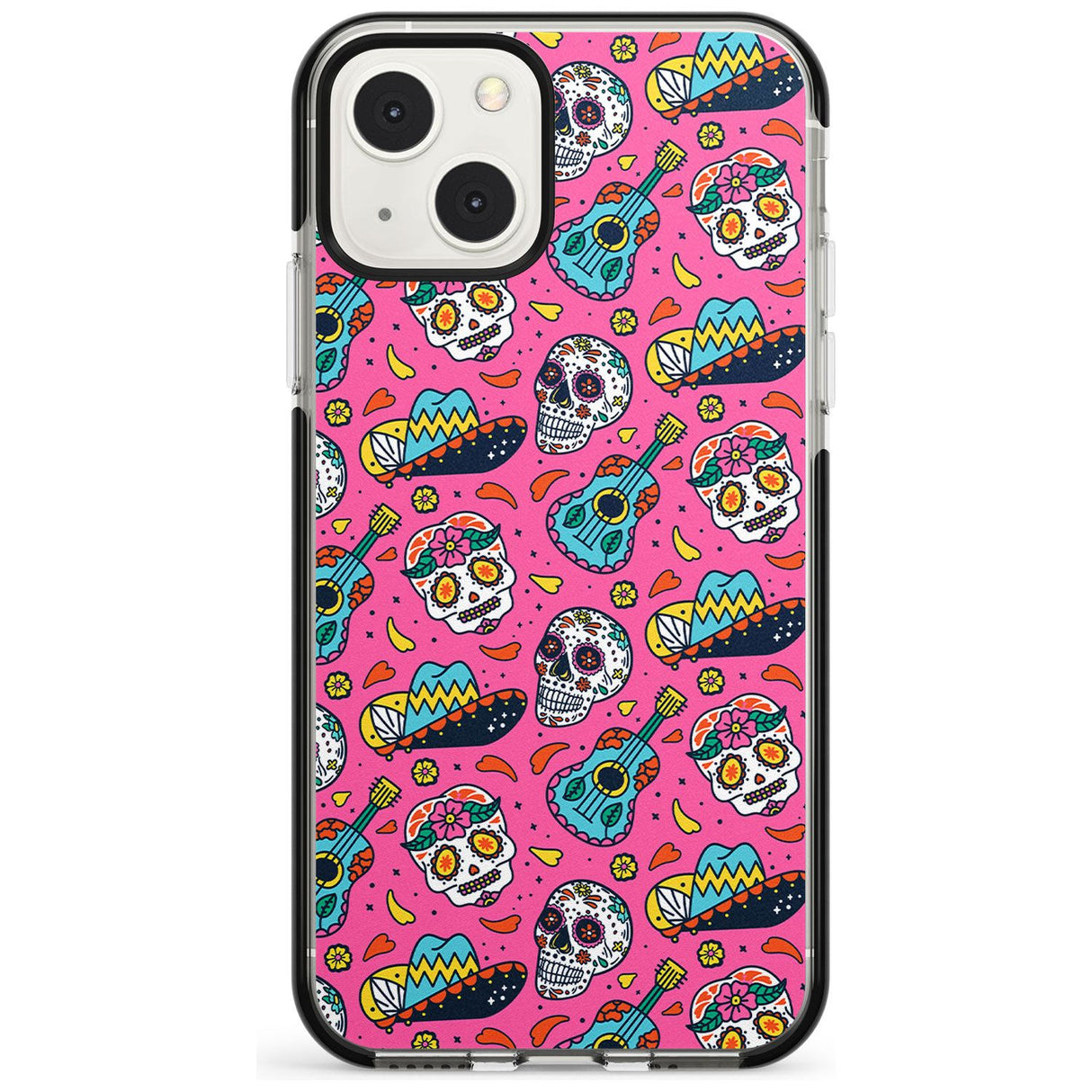 Pink Day of The Dead Pattern Black Impact Phone Case for iPhone 13 & 13 Mini