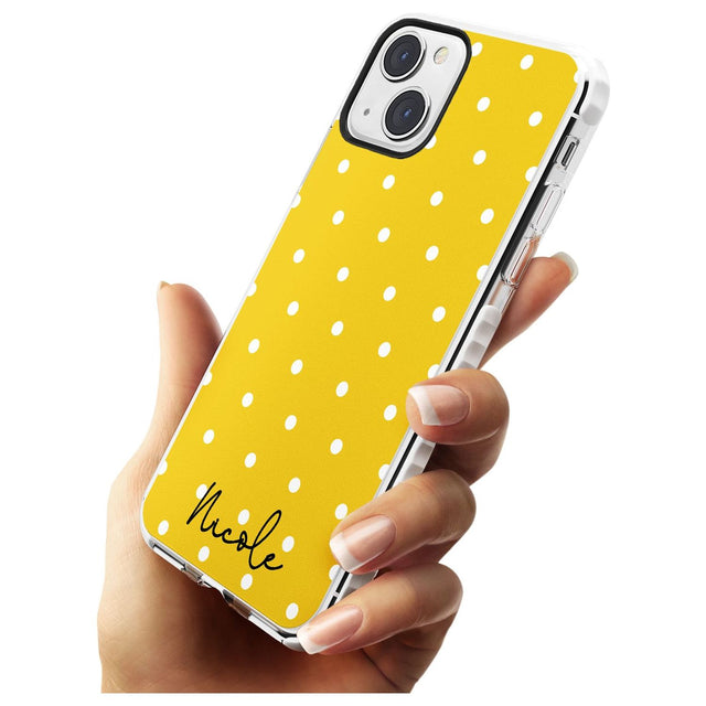 Personalised Yellow Polka Dot Custom Phone Case iPhone 15 Pro Max / Black Impact Case,iPhone 15 Plus / Black Impact Case,iPhone 15 Pro / Black Impact Case,iPhone 15 / Black Impact Case,iPhone 15 Pro Max / Impact Case,iPhone 15 Plus / Impact Case,iPhone 15 Pro / Impact Case,iPhone 15 / Impact Case,iPhone 15 Pro Max / Magsafe Black Impact Case,iPhone 15 Plus / Magsafe Black Impact Case,iPhone 15 Pro / Magsafe Black Impact Case,iPhone 15 / Magsafe Black Impact Case,iPhone 14 Pro Max / Black Impact Case,iPhone 