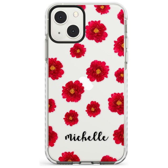 Personalised Red Peonies & Cursive Custom Phone Case iPhone 13 Mini / Impact Case Blanc Space