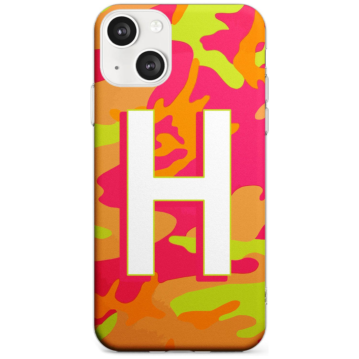 Personalised Bright Neon Camo Solid Monogram Custom Phone Case iPhone 13 / Clear Case,iPhone 13 Mini / Clear Case,iPhone 14 / Clear Case,iPhone 14 Plus / Clear Case Blanc Space