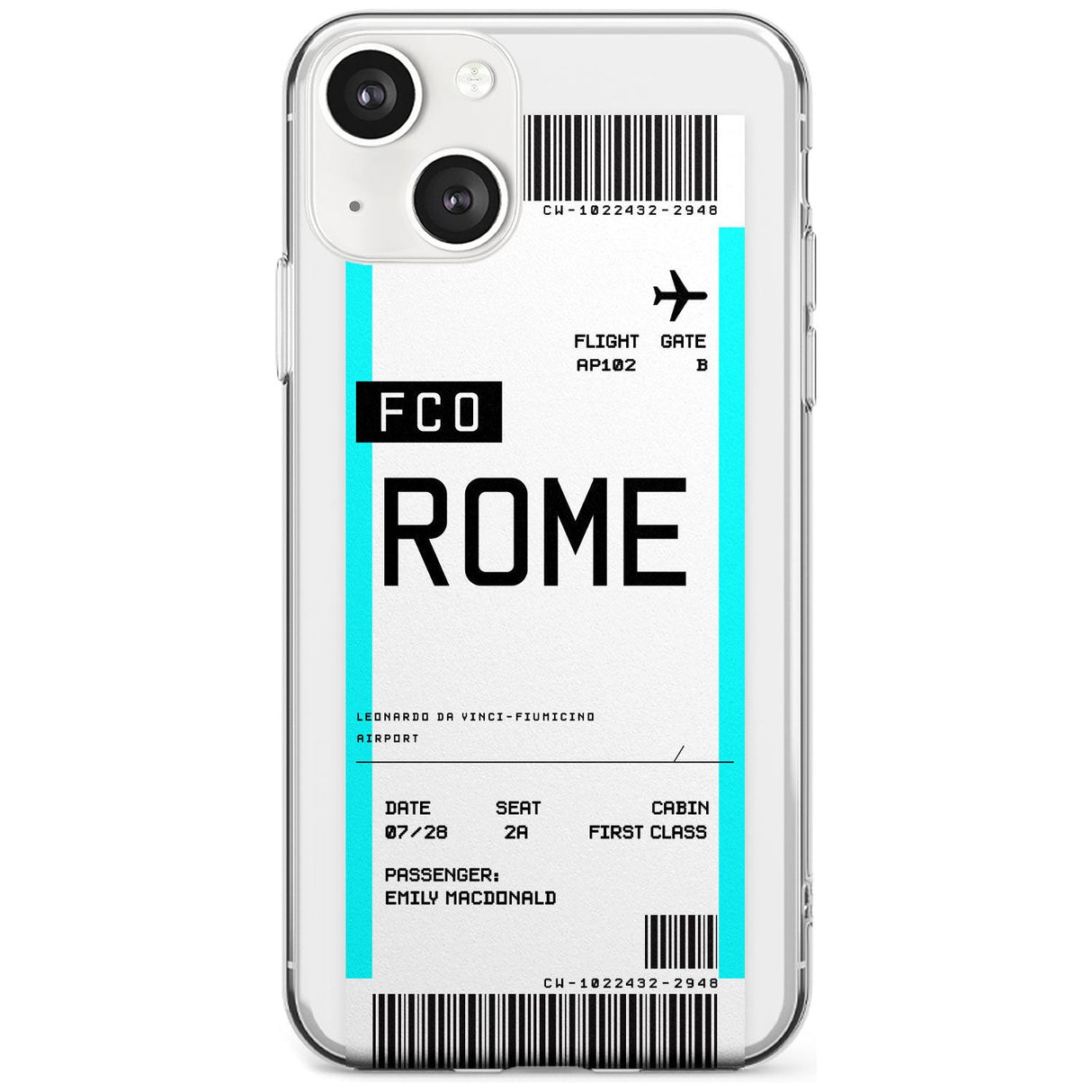 Personalised Rome Boarding Pass Custom Phone Case iPhone 13 / Clear Case,iPhone 13 Mini / Clear Case,iPhone 14 / Clear Case,iPhone 14 Plus / Clear Case Blanc Space