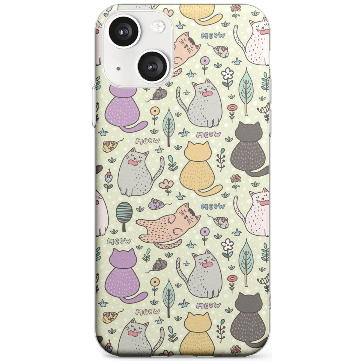 Cat Pattern Cream Phone Case iPhone 13 Mini / Clear Case,iPhone 13 / Clear Case,iPhone 14 Plus / Clear Case,iPhone 14 / Clear Case Blanc Space