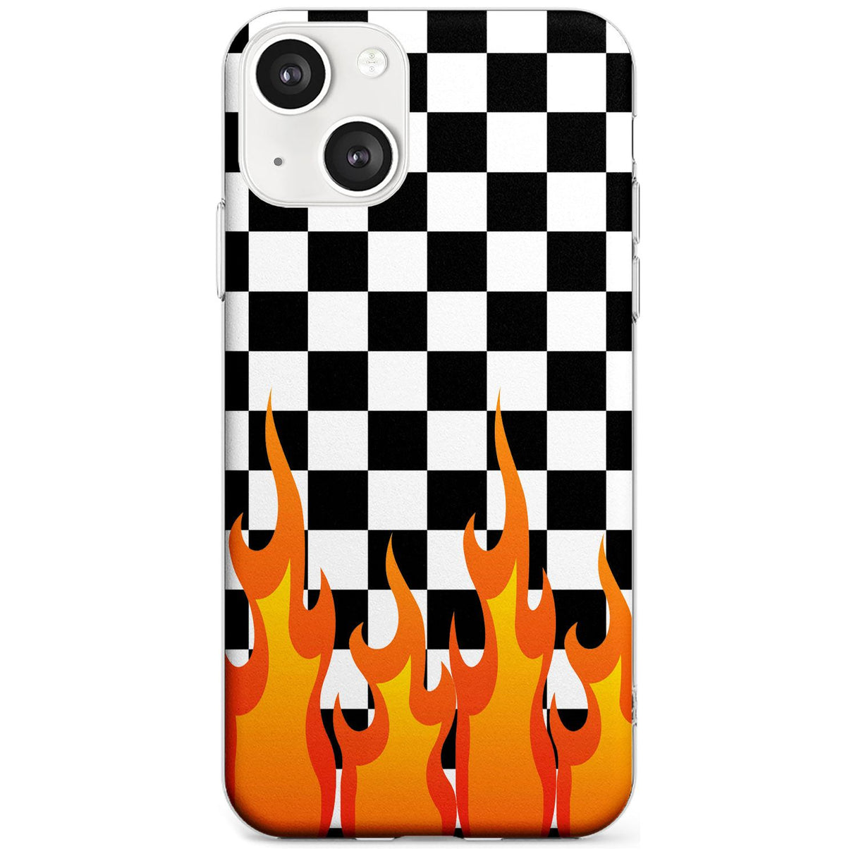 Checkered Fire Phone Case iPhone 13 / Clear Case,iPhone 13 Mini / Clear Case,iPhone 14 / Clear Case,iPhone 14 Plus / Clear Case Blanc Space