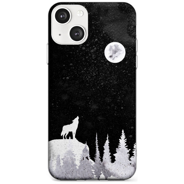 Moon Phases: Wolf & Full Moon Phone Case iPhone 13 Mini / Clear Case,iPhone 13 / Clear Case,iPhone 14 Plus / Clear Case,iPhone 14 / Clear Case Blanc Space