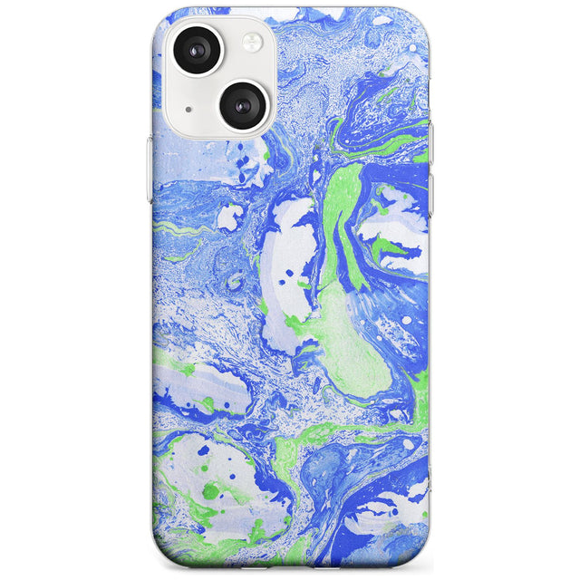 Dark Blue & Green Marbled Paper Pattern Phone Case iPhone 13 Mini / Clear Case,iPhone 13 / Clear Case,iPhone 14 Plus / Clear Case,iPhone 14 / Clear Case Blanc Space