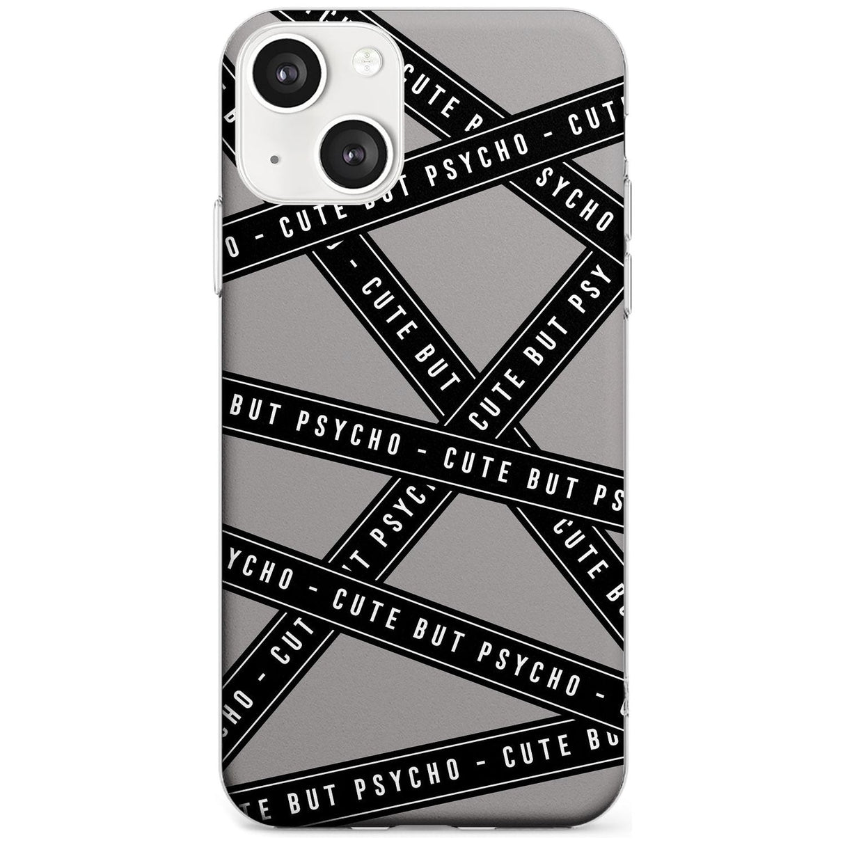 Caution Tape Phrases Cute But Psycho Phone Case iPhone 13 / Clear Case,iPhone 13 Mini / Clear Case,iPhone 14 / Clear Case,iPhone 14 Plus / Clear Case Blanc Space