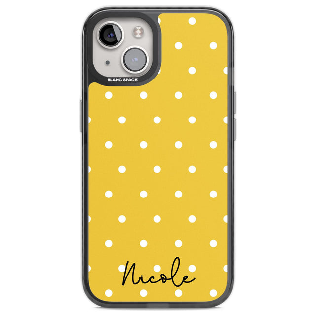 Personalised Yellow Polka Dot Custom Phone Case iPhone 12 / Black Impact Case,iPhone 13 / Black Impact Case,iPhone 12 Pro / Black Impact Case,iPhone 14 / Black Impact Case,iPhone 15 Plus / Black Impact Case,iPhone 15 / Black Impact Case Blanc Space