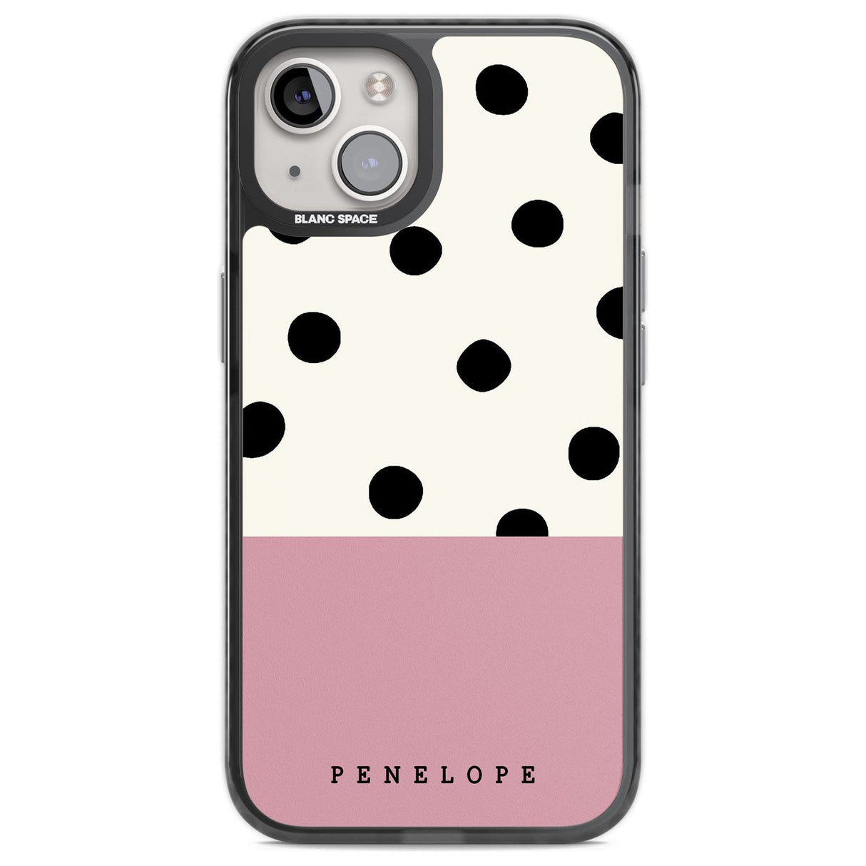 Personalised Pink Border Polka Dot Custom Phone Case iPhone 12 / Black Impact Case,iPhone 13 / Black Impact Case,iPhone 12 Pro / Black Impact Case,iPhone 14 / Black Impact Case,iPhone 15 Plus / Black Impact Case,iPhone 15 / Black Impact Case Blanc Space