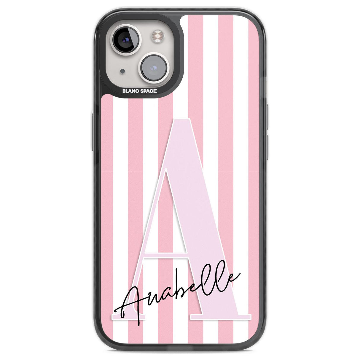 Personalised Pink Stripes & Large Monogram Custom Phone Case iPhone 12 / Black Impact Case,iPhone 13 / Black Impact Case,iPhone 12 Pro / Black Impact Case,iPhone 14 / Black Impact Case,iPhone 15 Plus / Black Impact Case,iPhone 15 / Black Impact Case Blanc Space