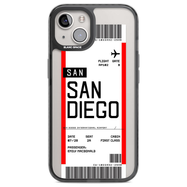 Personalised San Diego Boarding Pass Custom Phone Case iPhone 12 / Black Impact Case,iPhone 13 / Black Impact Case,iPhone 12 Pro / Black Impact Case,iPhone 14 / Black Impact Case,iPhone 15 Plus / Black Impact Case,iPhone 15 / Black Impact Case Blanc Space