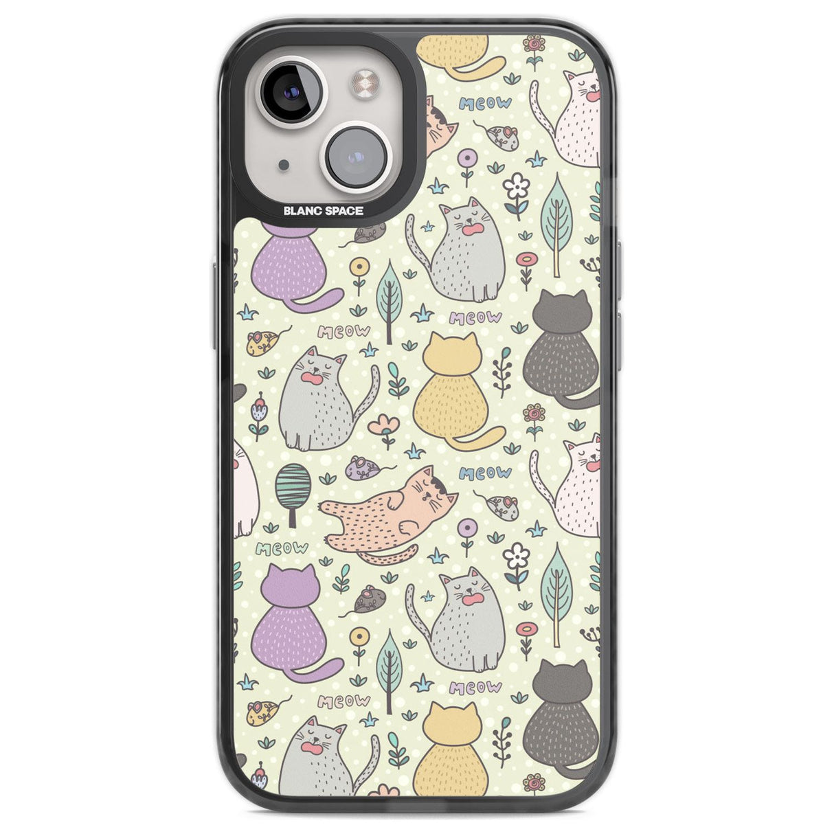 Cat Pattern Cream Phone Case iPhone 13 / Black Impact Case,iPhone 14 / Black Impact Case,iPhone 15 / Black Impact Case,iPhone 15 Plus / Black Impact Case Blanc Space