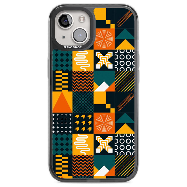 Funky Geometric Patterns: Orange & Dark Green Phone Case iPhone 12 / Black Impact Case,iPhone 12 Pro / Black Impact Case,iPhone 13 / Black Impact Case,iPhone 14 / Black Impact Case,iPhone 15 / Black Impact Case,iPhone 15 Plus / Black Impact Case Blanc Space