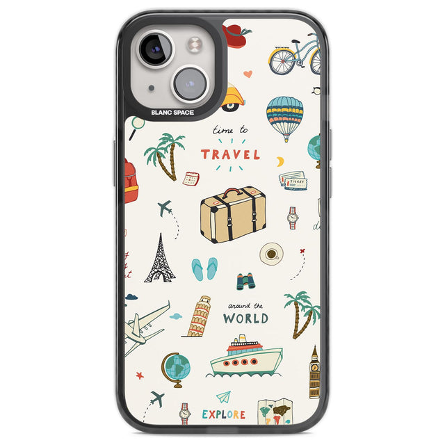 Cute Travel Pattern Cream Phone Case iPhone 13 / Black Impact Case,iPhone 14 / Black Impact Case,iPhone 15 / Black Impact Case,iPhone 15 Plus / Black Impact Case Blanc Space