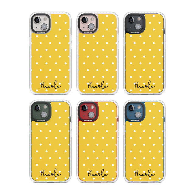 Personalised Yellow Polka Dot Custom Phone Case iPhone 15 Pro Max / Black Impact Case,iPhone 15 Plus / Black Impact Case,iPhone 15 Pro / Black Impact Case,iPhone 15 / Black Impact Case,iPhone 15 Pro Max / Impact Case,iPhone 15 Plus / Impact Case,iPhone 15 Pro / Impact Case,iPhone 15 / Impact Case,iPhone 15 Pro Max / Magsafe Black Impact Case,iPhone 15 Plus / Magsafe Black Impact Case,iPhone 15 Pro / Magsafe Black Impact Case,iPhone 15 / Magsafe Black Impact Case,iPhone 14 Pro Max / Black Impact Case,iPhone 