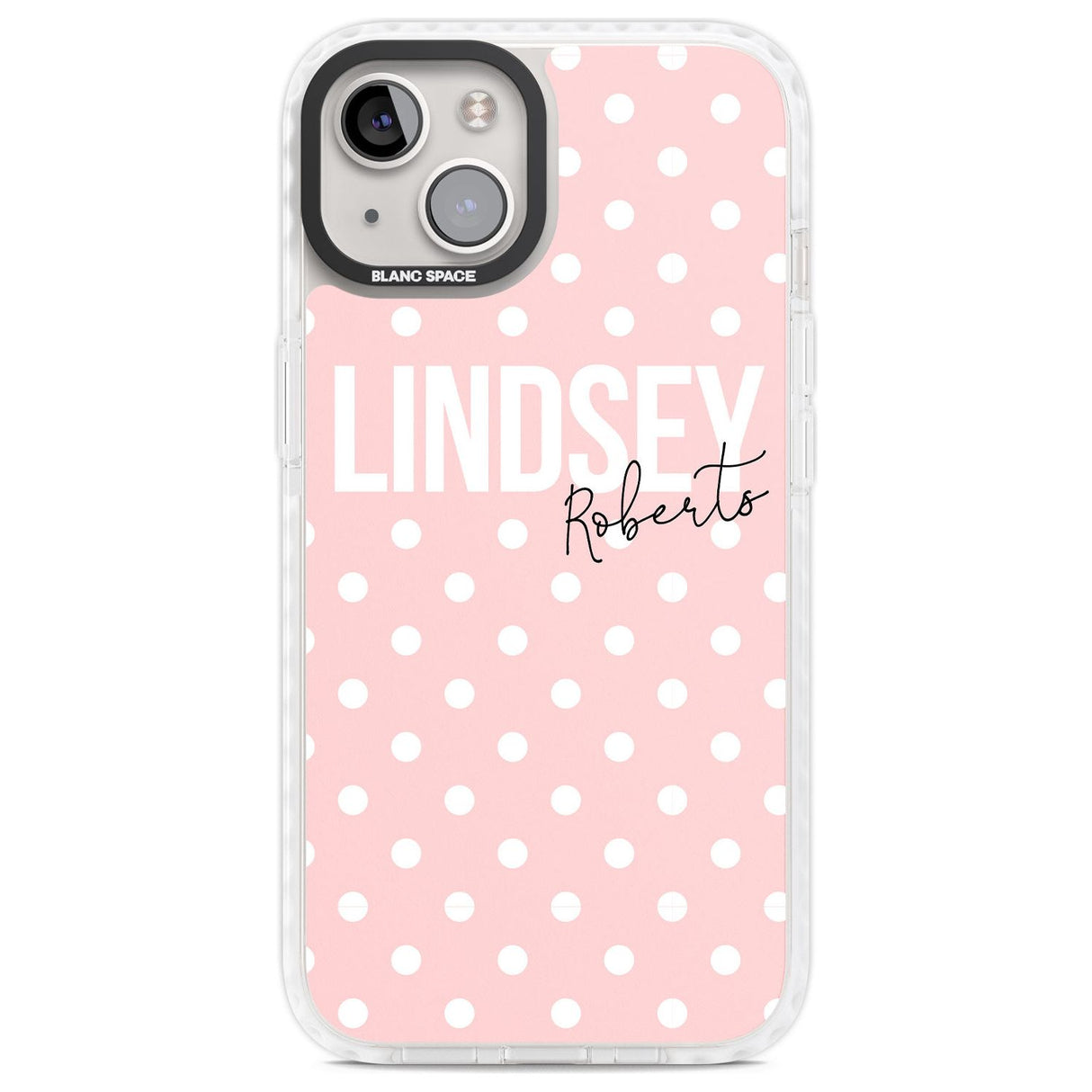 Personalised Pink Polka Custom Phone Case iPhone 13 / Impact Case,iPhone 14 / Impact Case,iPhone 15 Plus / Impact Case,iPhone 15 / Impact Case Blanc Space