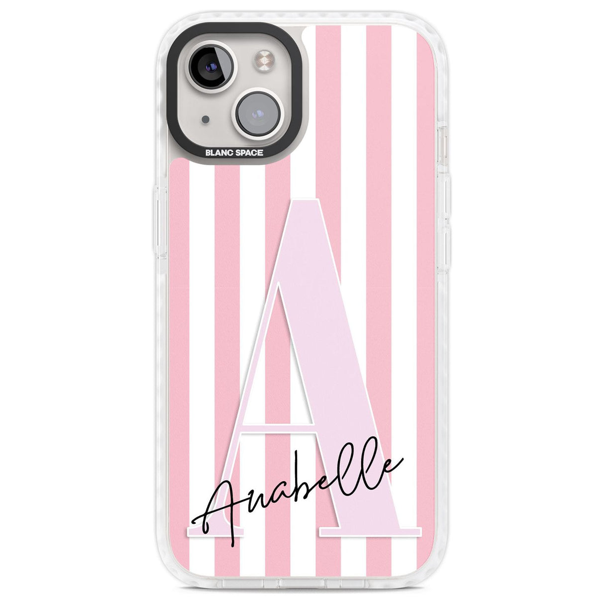 Personalised Pink Stripes & Large Monogram Custom Phone Case iPhone 13 / Impact Case,iPhone 14 / Impact Case,iPhone 15 Plus / Impact Case,iPhone 15 / Impact Case Blanc Space