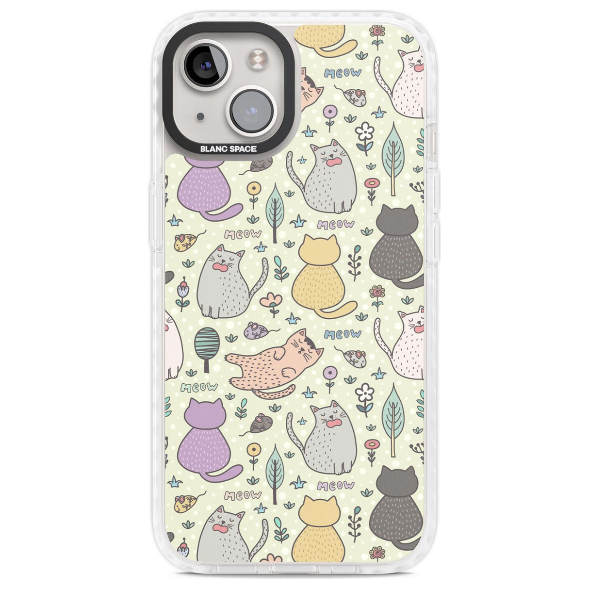 Cat Pattern Cream Phone Case iPhone 13 / Impact Case,iPhone 14 / Impact Case,iPhone 15 / Impact Case,iPhone 15 Plus / Impact Case Blanc Space