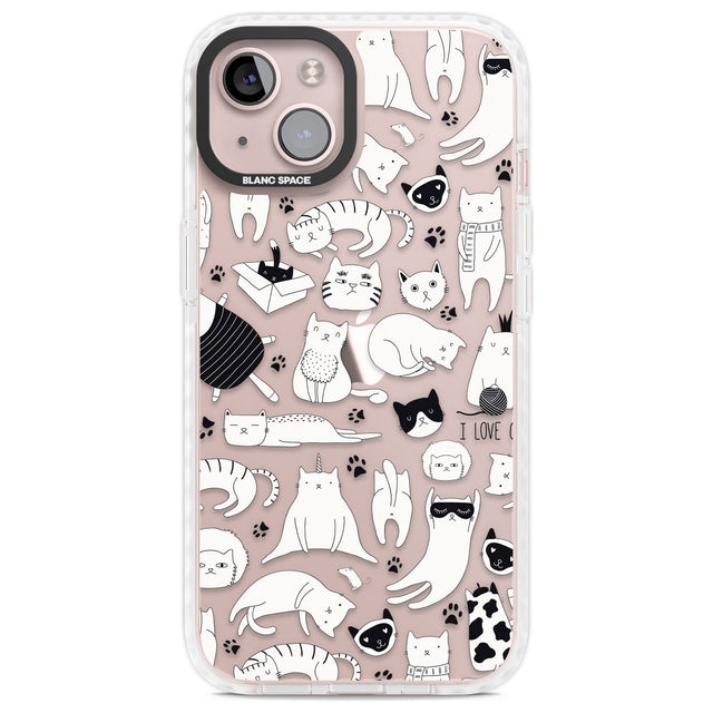 Cartoon Cat Collage - Black & White Phone Case iPhone 13 / Impact Case,iPhone 14 / Impact Case,iPhone 15 Plus / Impact Case,iPhone 15 / Impact Case Blanc Space