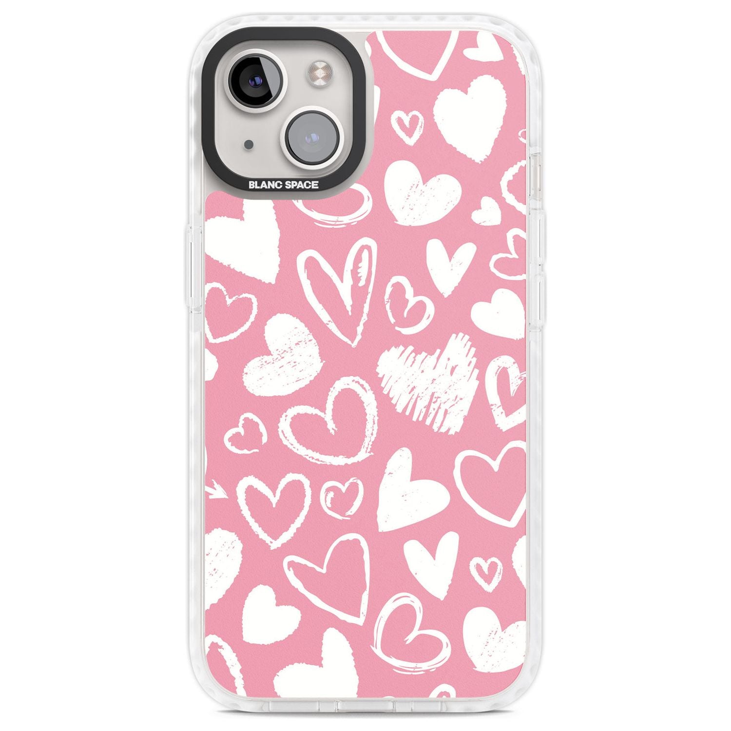 Chalk Hearts Phone Case iPhone 13 / Impact Case,iPhone 14 / Impact Case,iPhone 15 Plus / Impact Case,iPhone 15 / Impact Case Blanc Space
