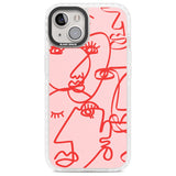 Abstract Continuous Line Faces Red on Pink Phone Case iPhone 13 / Impact Case,iPhone 14 / Impact Case,iPhone 15 Plus / Impact Case,iPhone 15 / Impact Case Blanc Space