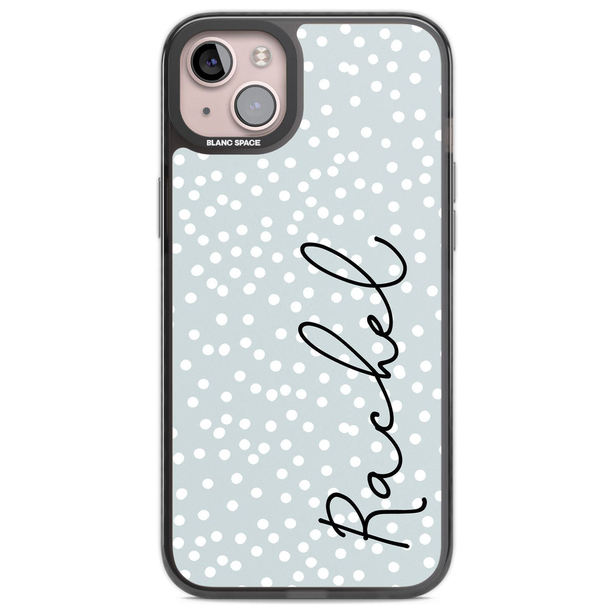 Personalised Vertical Cursive & Dots Custom Phone Case iPhone 14 Plus / Black Impact Case Blanc Space