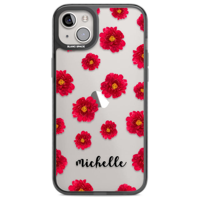 Personalised Red Peonies & Cursive Custom Phone Case iPhone 14 Plus / Black Impact Case Blanc Space