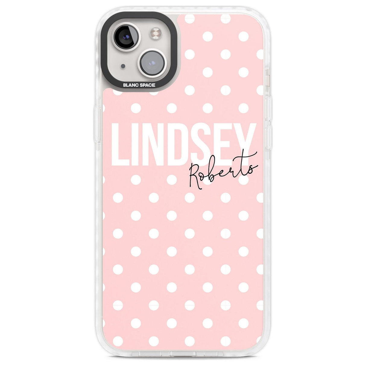 Personalised Pink Polka Custom Phone Case iPhone 14 Plus / Impact Case Blanc Space