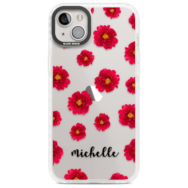 Personalised Red Peonies & Cursive Custom Phone Case iPhone 14 Plus / Impact Case Blanc Space