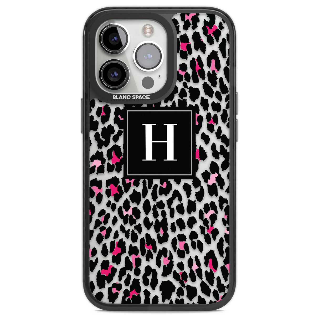 Personalised Pink Monogram Leopard Spots Custom Phone Case iPhone 13 Pro / Black Impact Case,iPhone 14 Pro / Black Impact Case,iPhone 15 Pro Max / Black Impact Case,iPhone 15 Pro / Black Impact Case Blanc Space