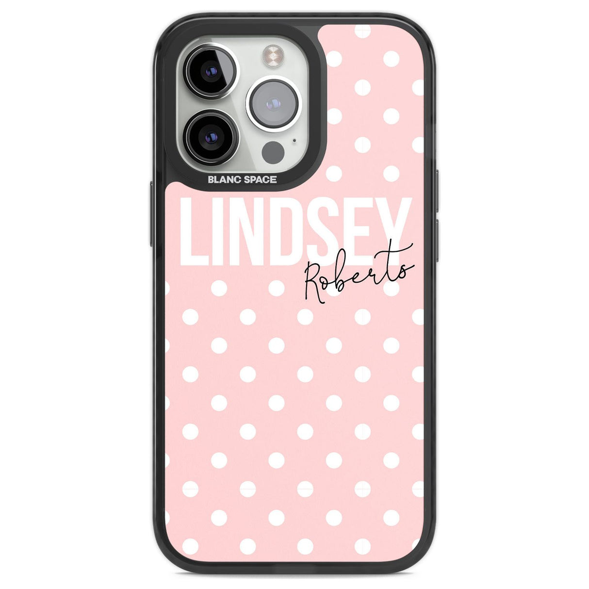 Personalised Pink Polka Custom Phone Case iPhone 13 Pro / Black Impact Case,iPhone 14 Pro / Black Impact Case,iPhone 15 Pro Max / Black Impact Case,iPhone 15 Pro / Black Impact Case Blanc Space