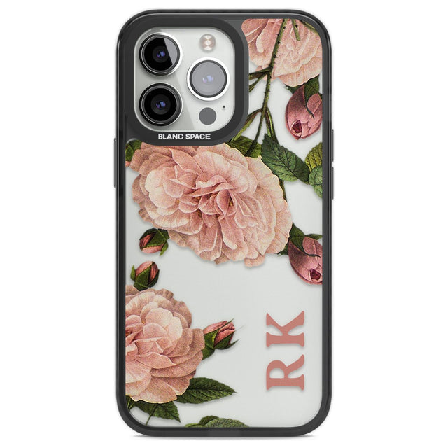 Personalised Clear Vintage Floral Pale Pink Peonies Custom Phone Case iPhone 13 Pro / Black Impact Case,iPhone 14 Pro / Black Impact Case,iPhone 15 Pro Max / Black Impact Case,iPhone 15 Pro / Black Impact Case Blanc Space